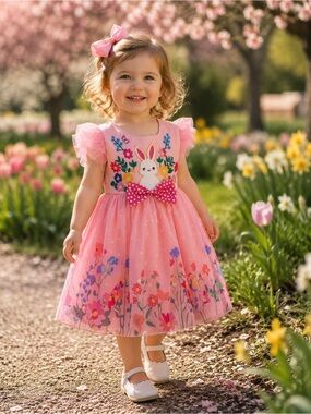 NEW Mini Taylor Pink Floral Bunny Tulle Dress Size 2-3 T